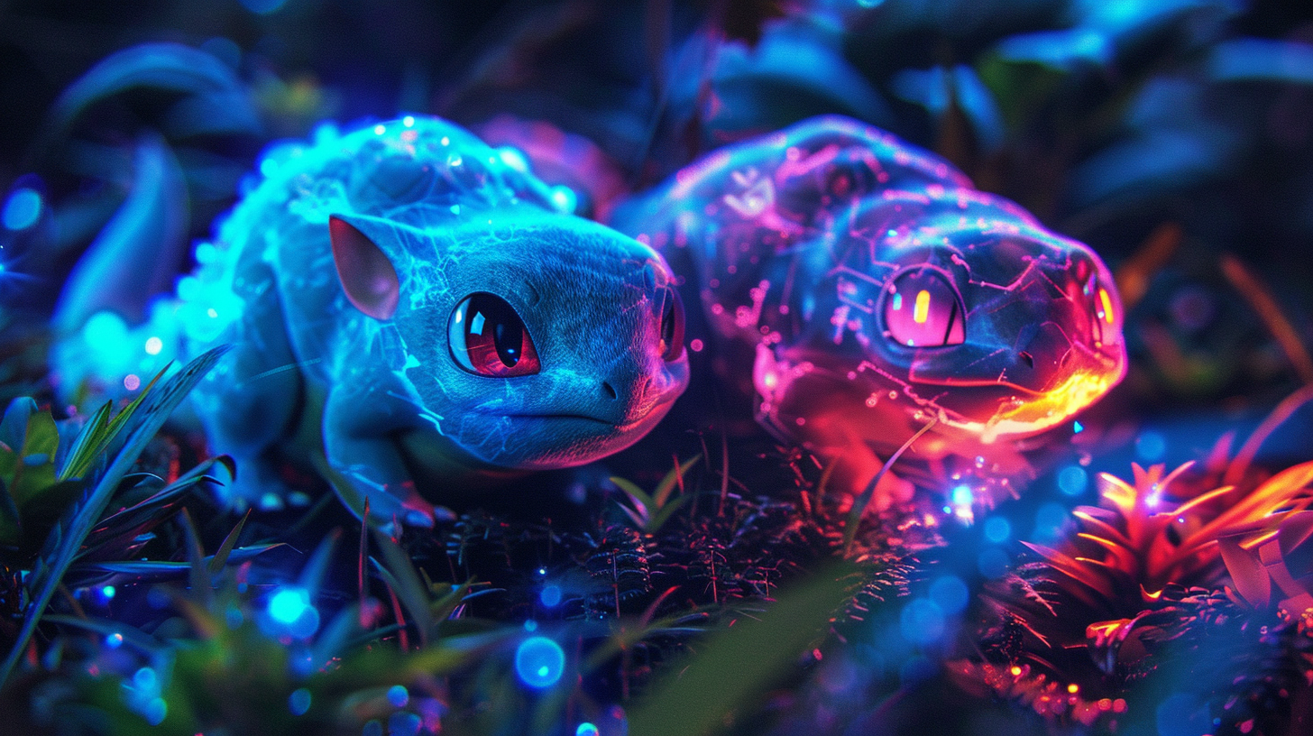 A Dreamy Neon Charmander and Bulbasaur in HD