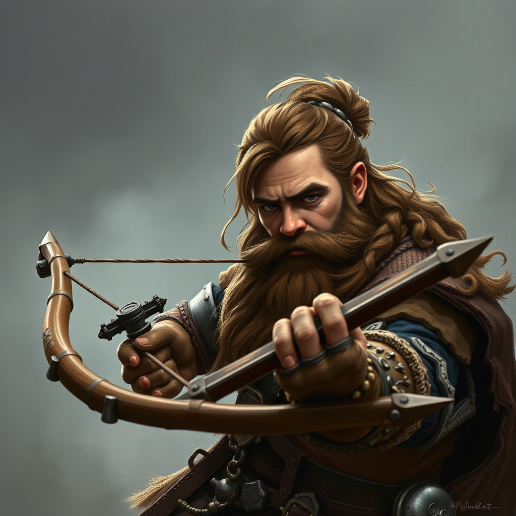 A Dwarf Fighter with Brown Hair and Crossbow