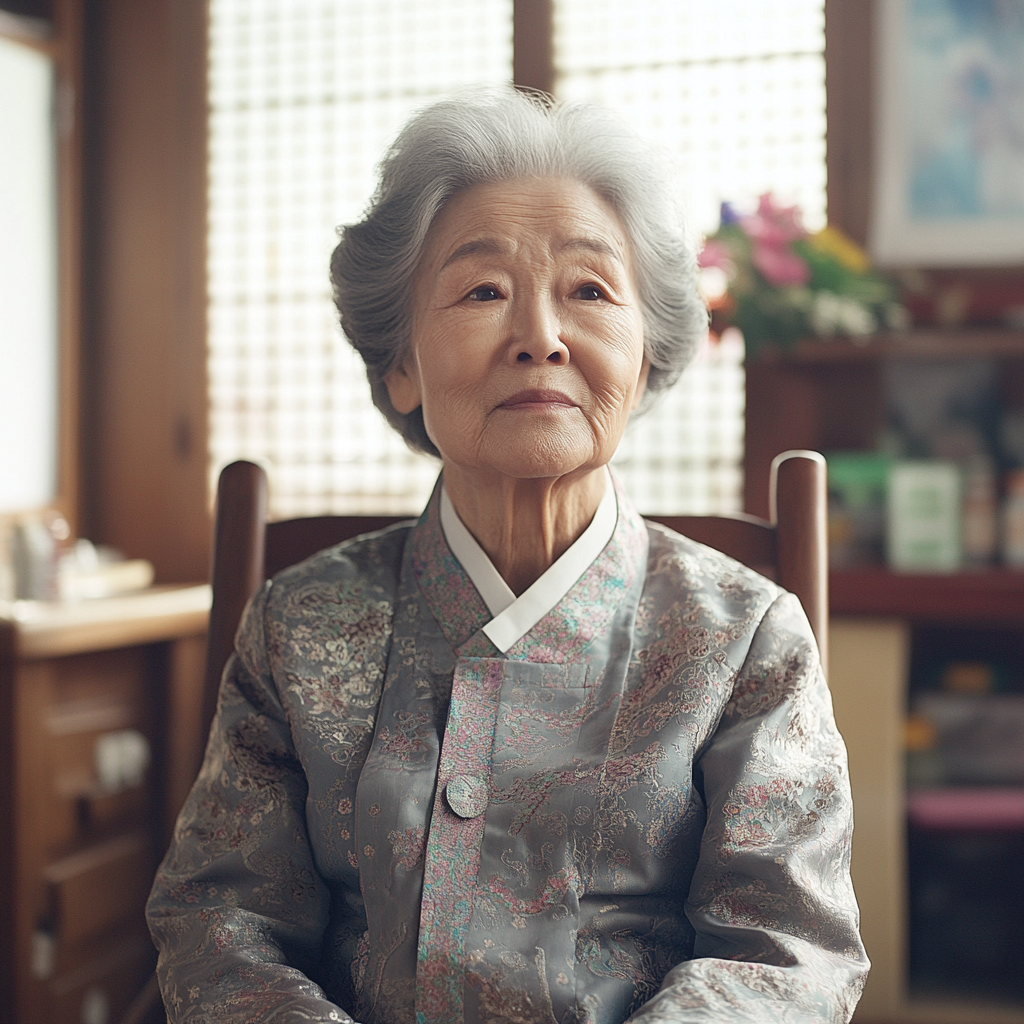 A Elderly woman shows humility through faith connection.