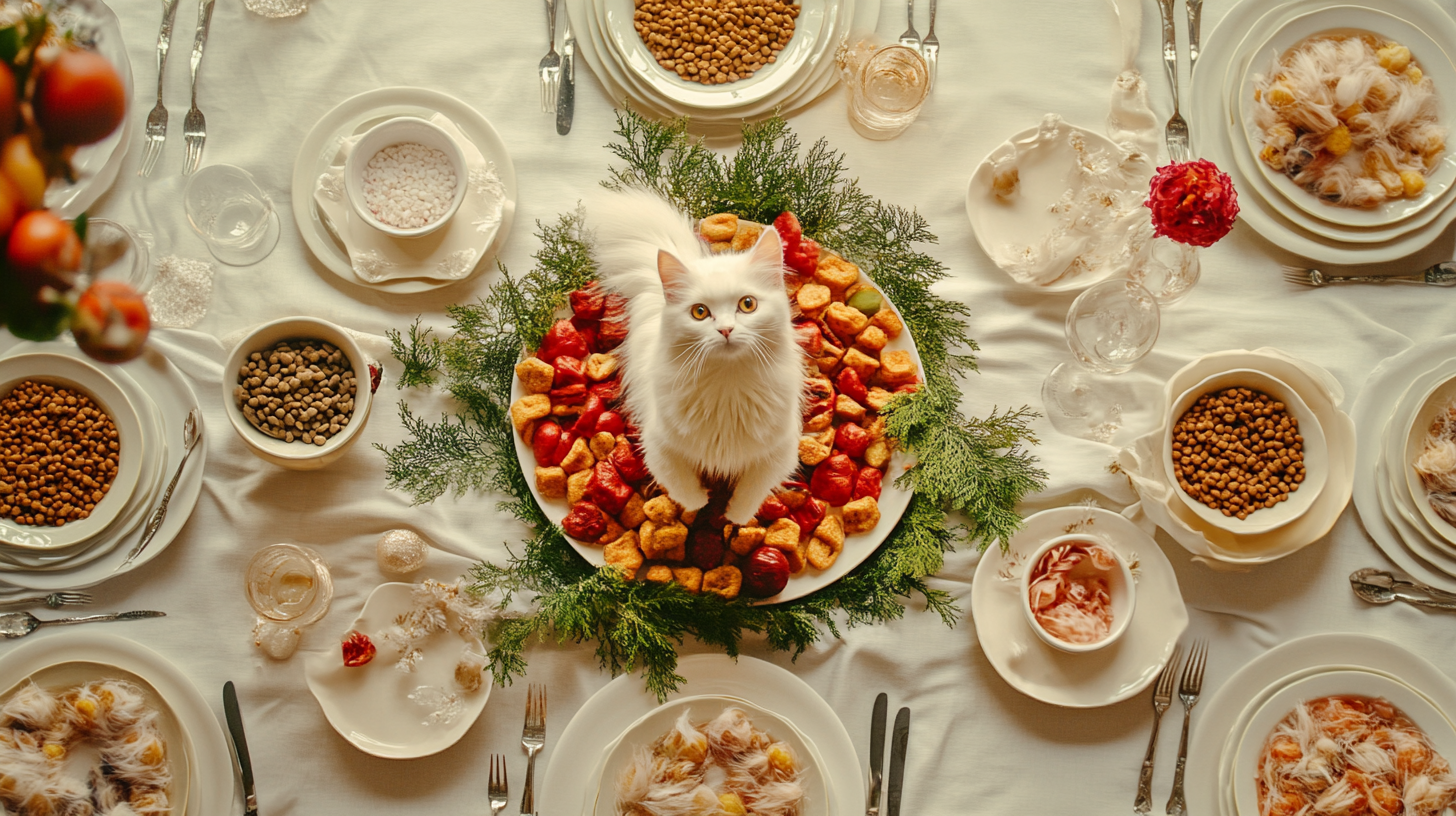 A Elegant New Year Table with Pet Food Banquet