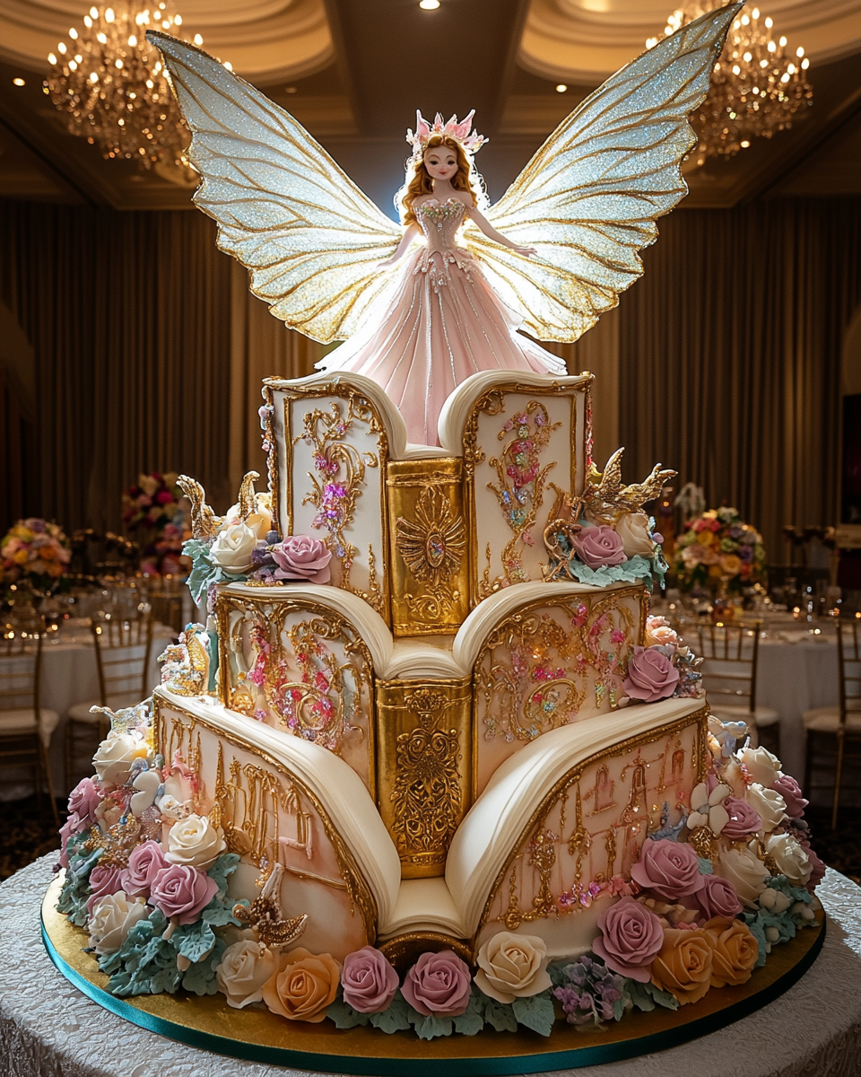 A Enormous Wedding Cake with Fairy and Jewels