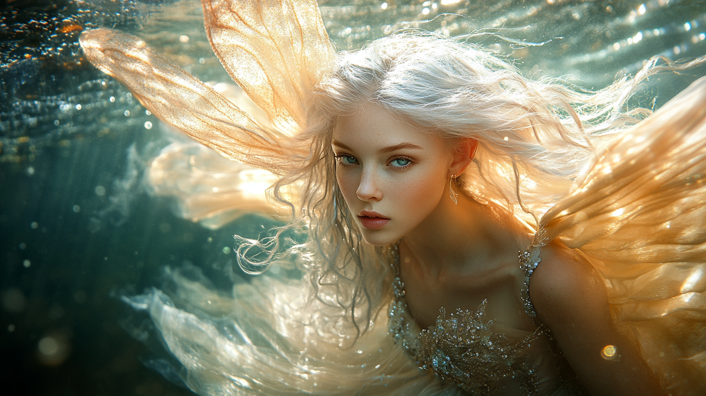 A Fairy Floating in Sunlit Waterhouse Style