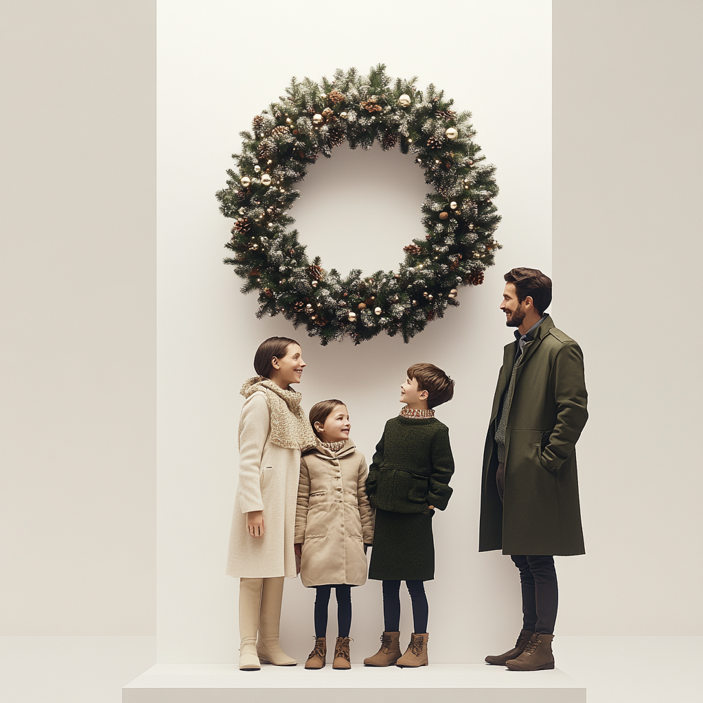 A Family's Christmas Picture in Minimalist Style