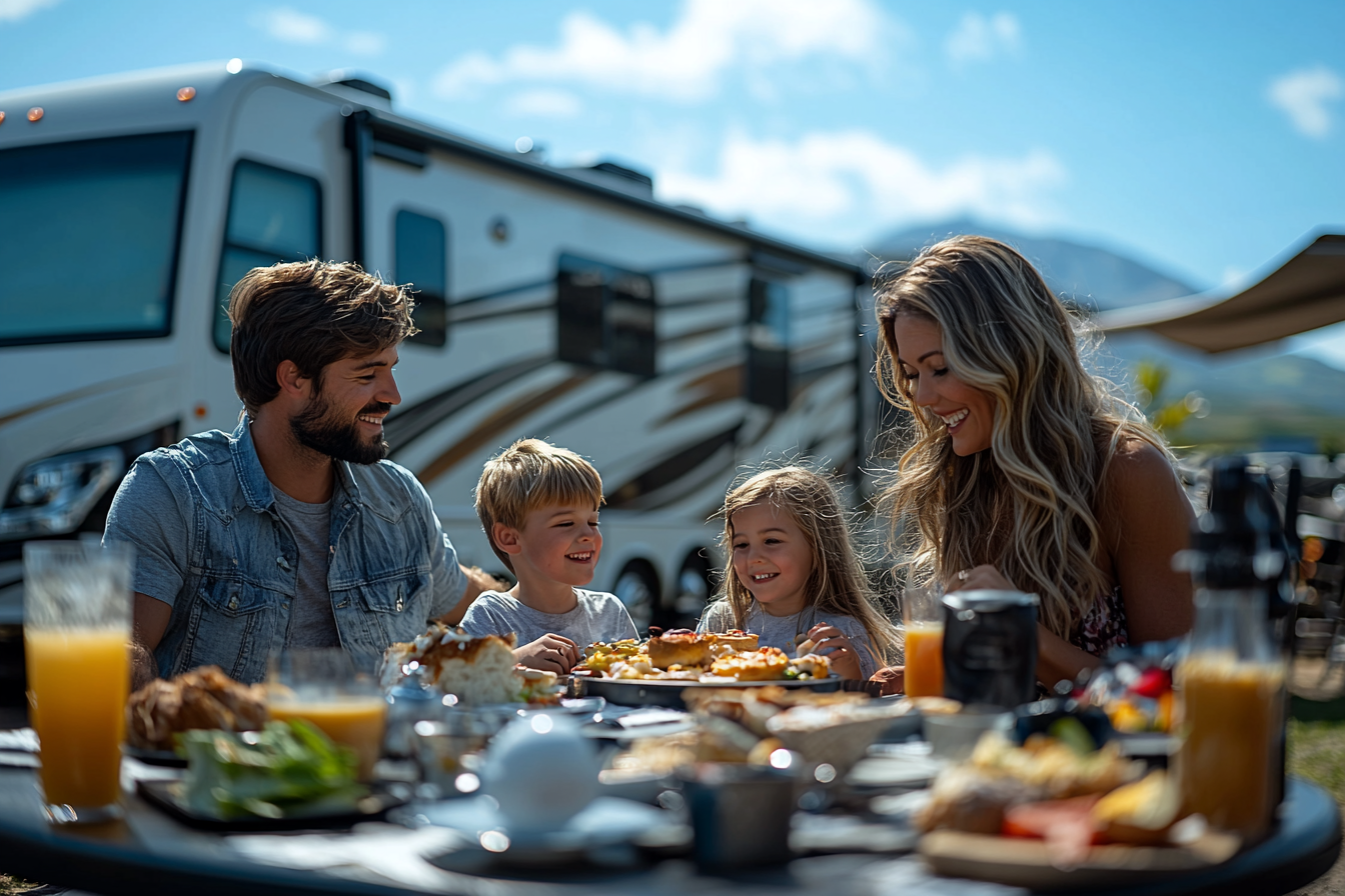 A Family Breakfast in Front of Camper RV