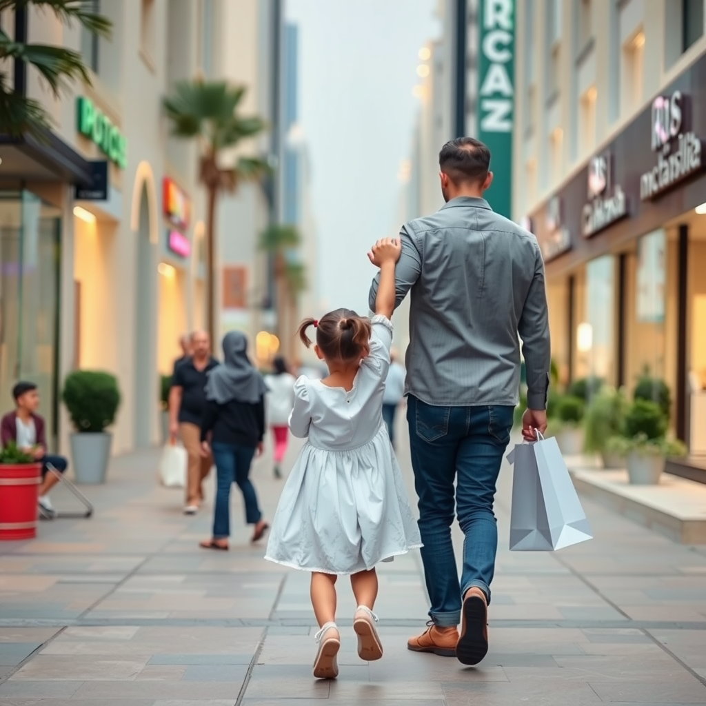 A Family in Dubai: Parents lifting daughter's hand.