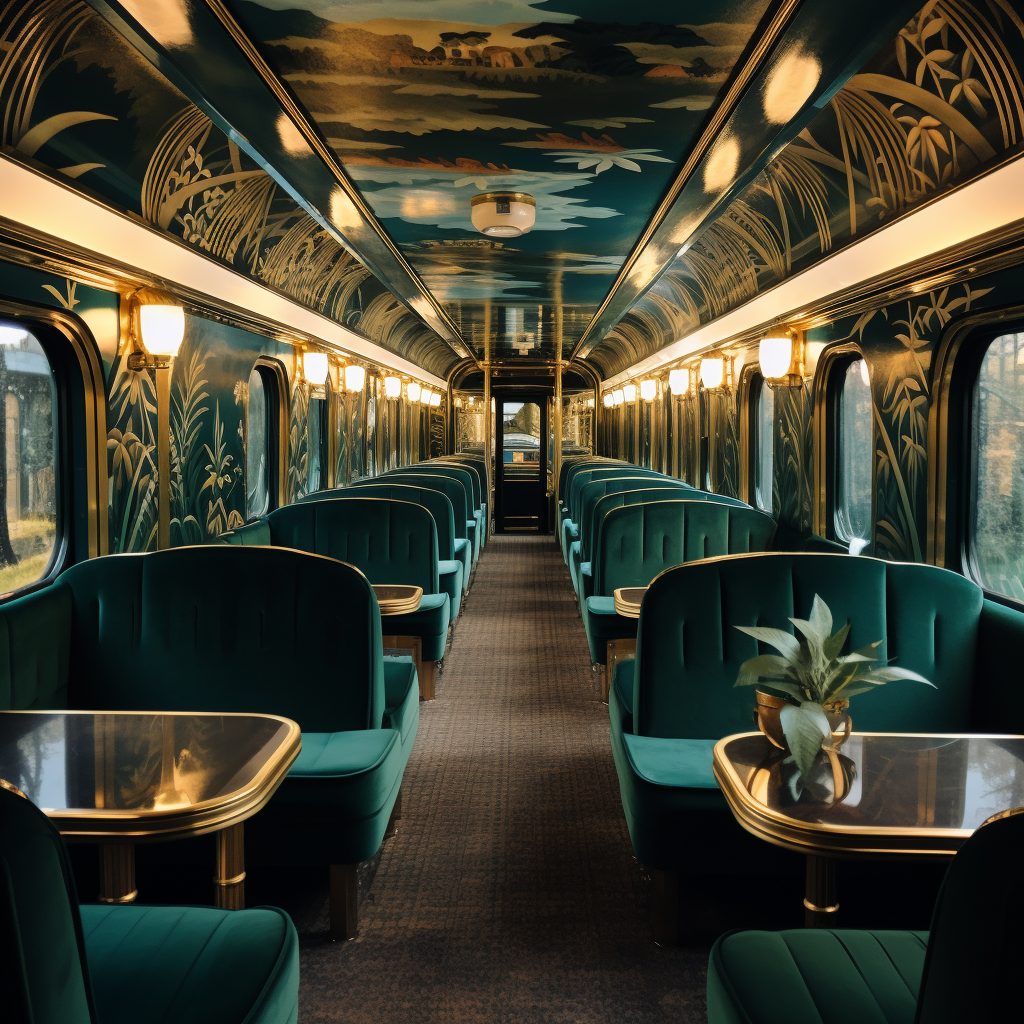 A Fancy Train Carriage with Art Deco Decor