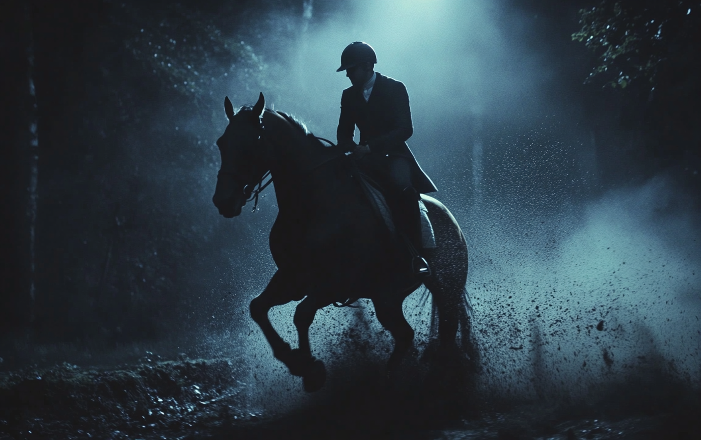 A Fast Horse Rider Racing at Night