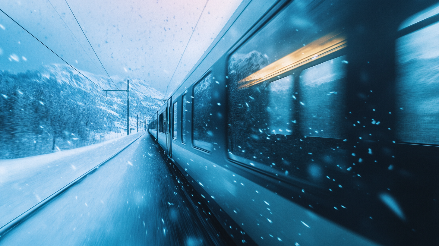 A Fast Train in Snowy Norway Landscape