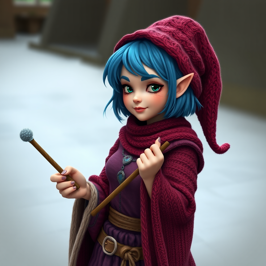 A Female Gnome Wizard with Blue Hair