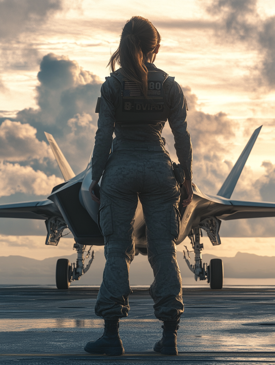 A Female Navy Pilot and F-35 on Carrier