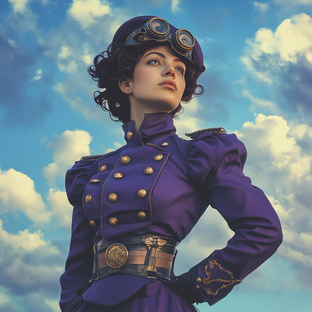 A Female Steampunk Sailor in Purple Navy Uniform