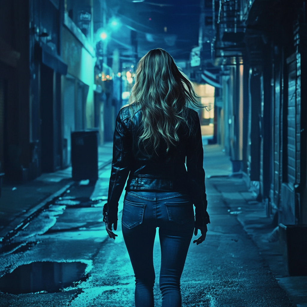 A Female Walking Alone on Chicago Street at Night