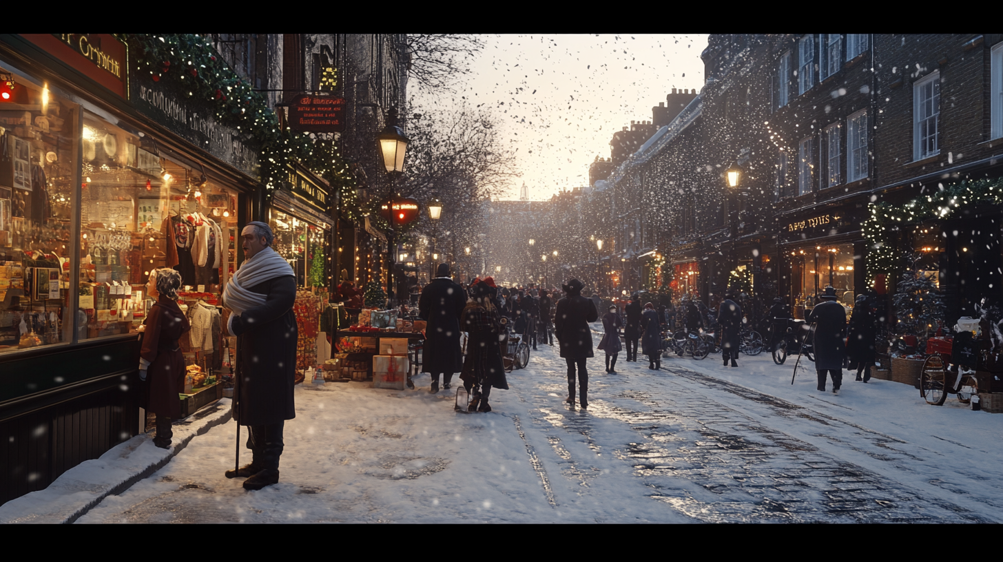 A Festive Christmas Scene on a London Street