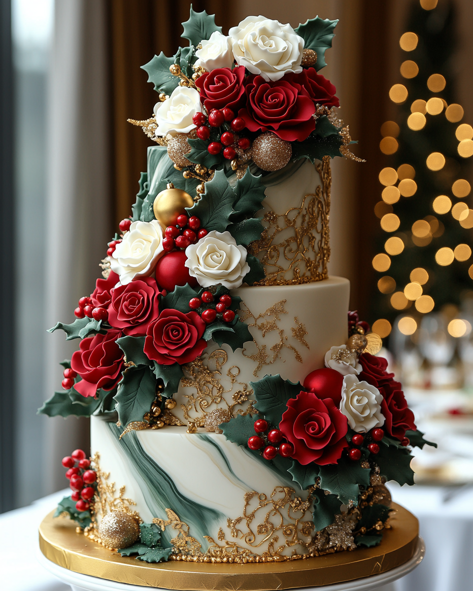 A Festive Christmas Wedding Cake with Geode Design