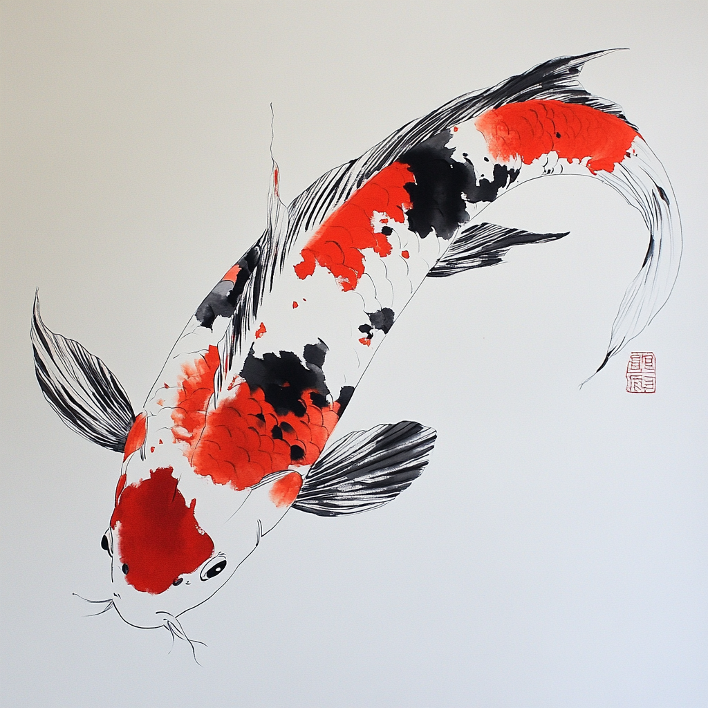 A Floating Koi Fish in Picasso-inspired Art