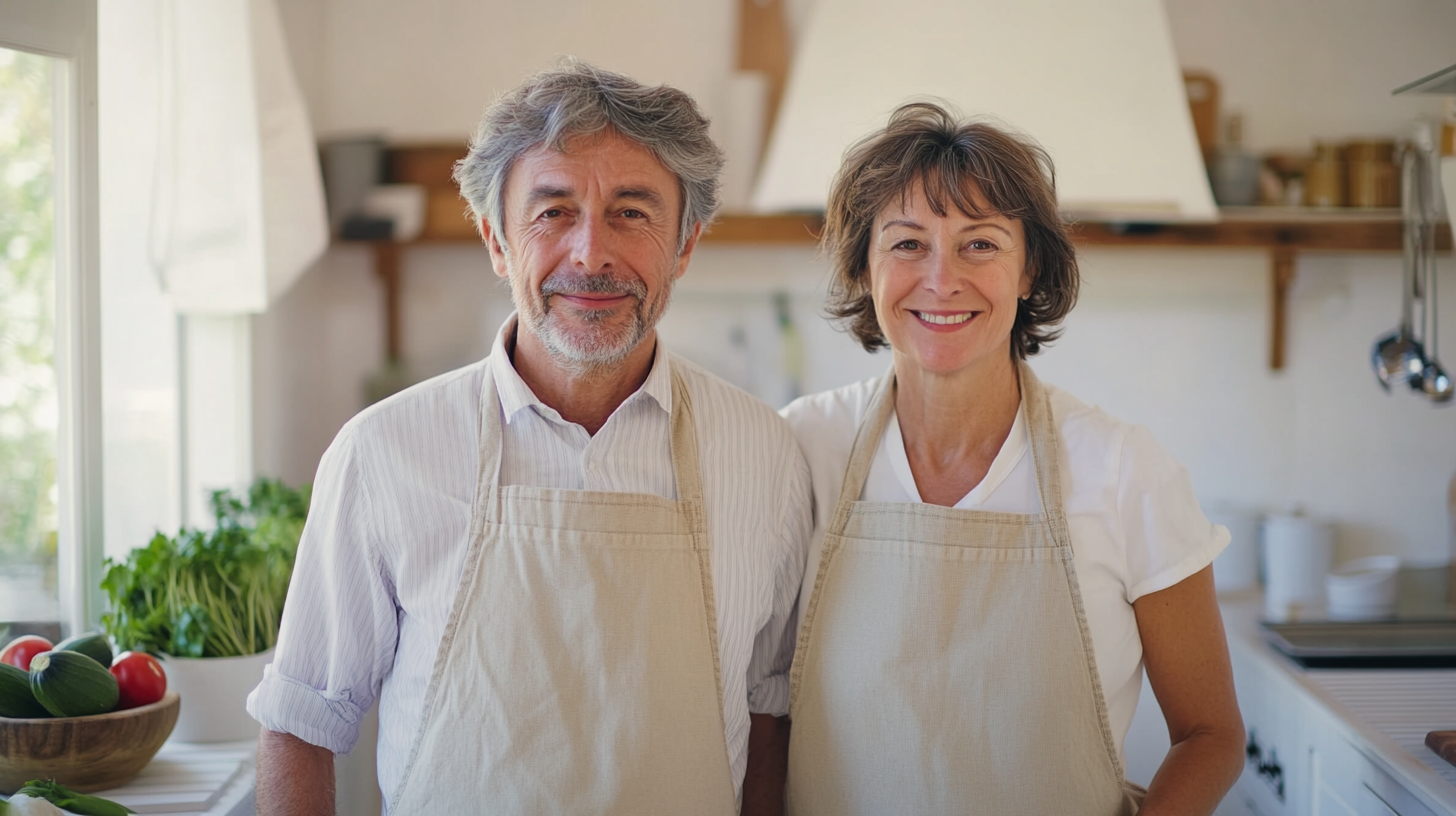 A French Couple Cooking Together in Bright Kitchen