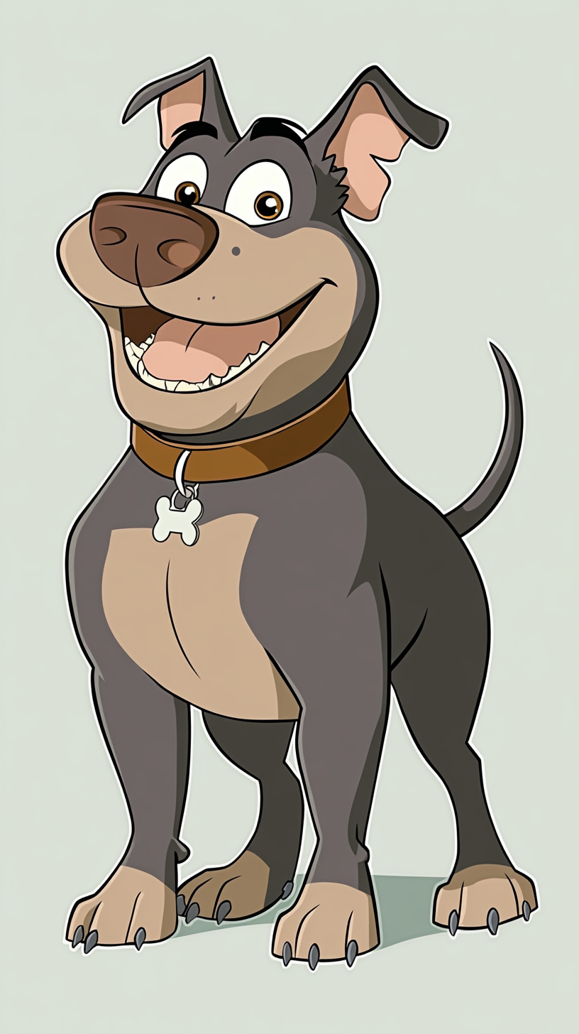 A Friendly Cartoon Pitbull Standing on Two Legs