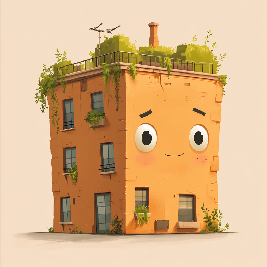 A Funny Apartment Building Character with Playful Vibe