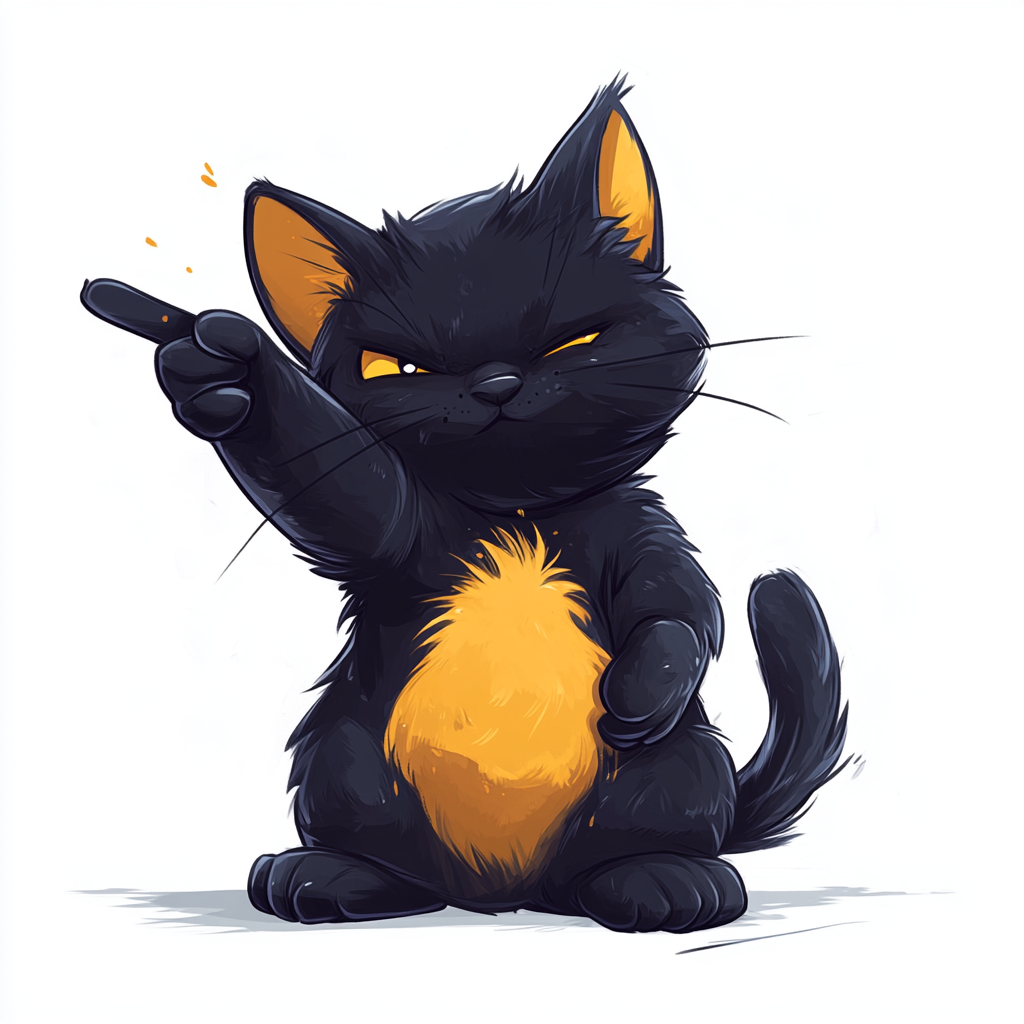 A Funny Black and Yellow Cat Pointing Cartoon