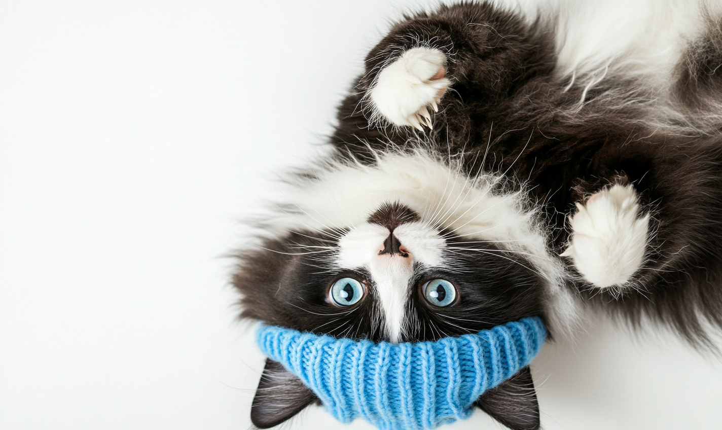 A Funny Cat Wearing Blue Beanie Lying Down