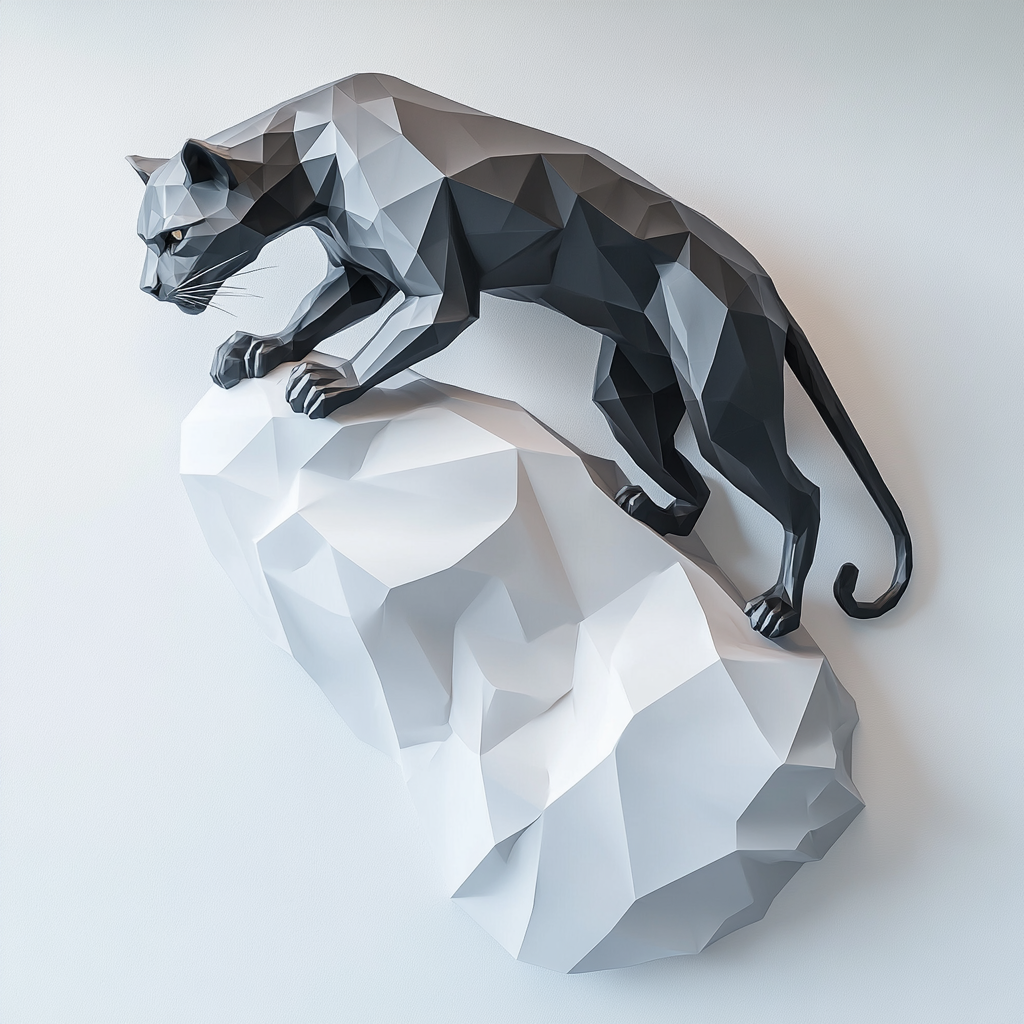 A Futuristic Panther Sculpture on Minimalistic Wall