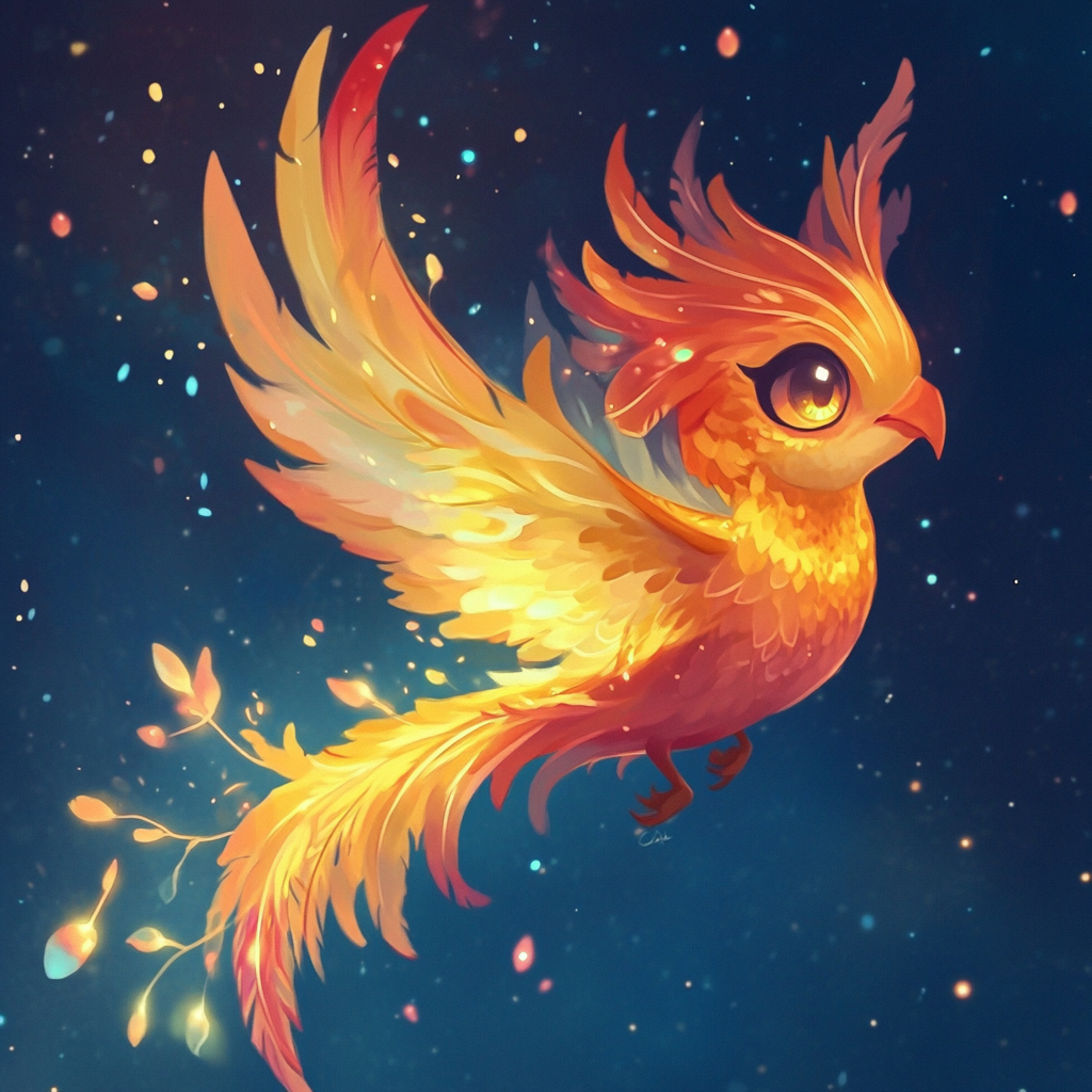 A Gentle, Glowing Phoenix in a Dreamlike World