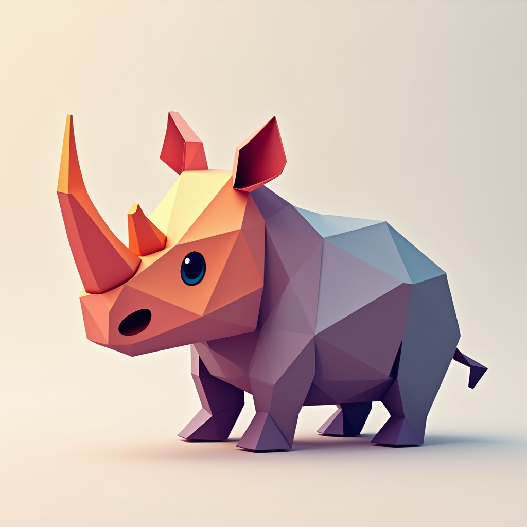 A Geometric Origami-Style Baby Rhino Artwork
