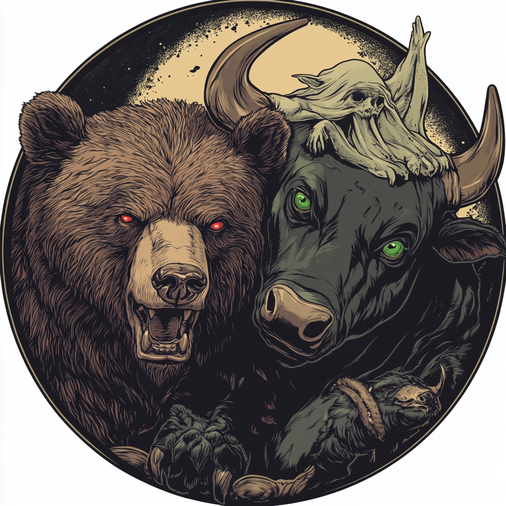 A Ghost controlling a Bear and Bull fight