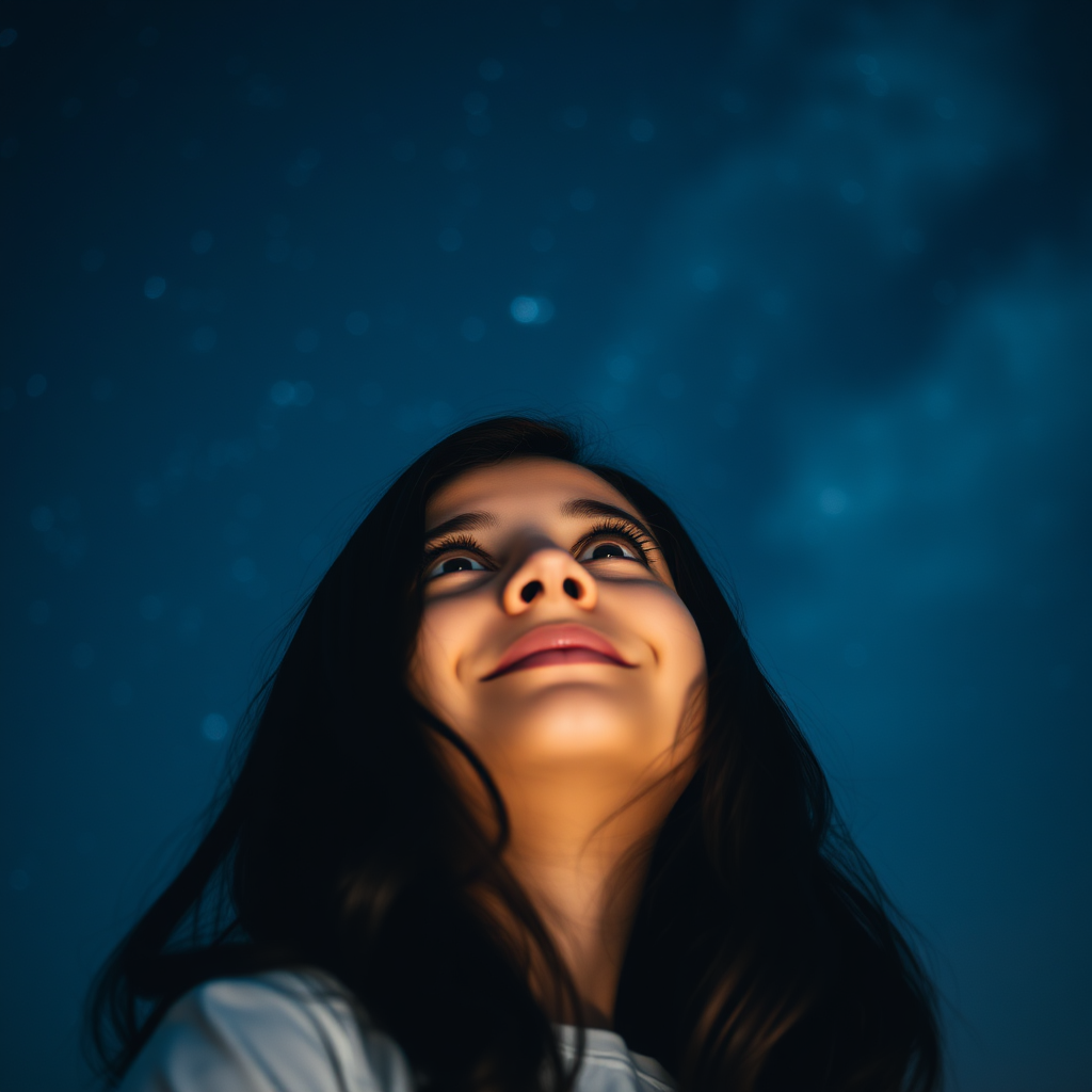 A Girl Admiring the Beautiful Night Sky