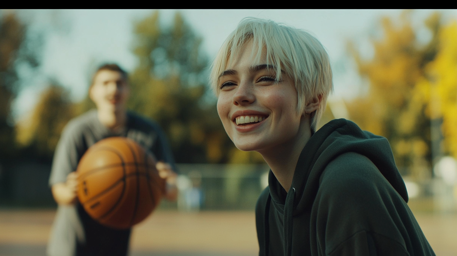 A Girl Basketballer Triumphant on Court