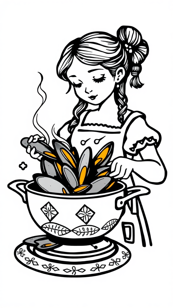 A Girl Cooking Mussels: Ancient Slavic-Style Icon