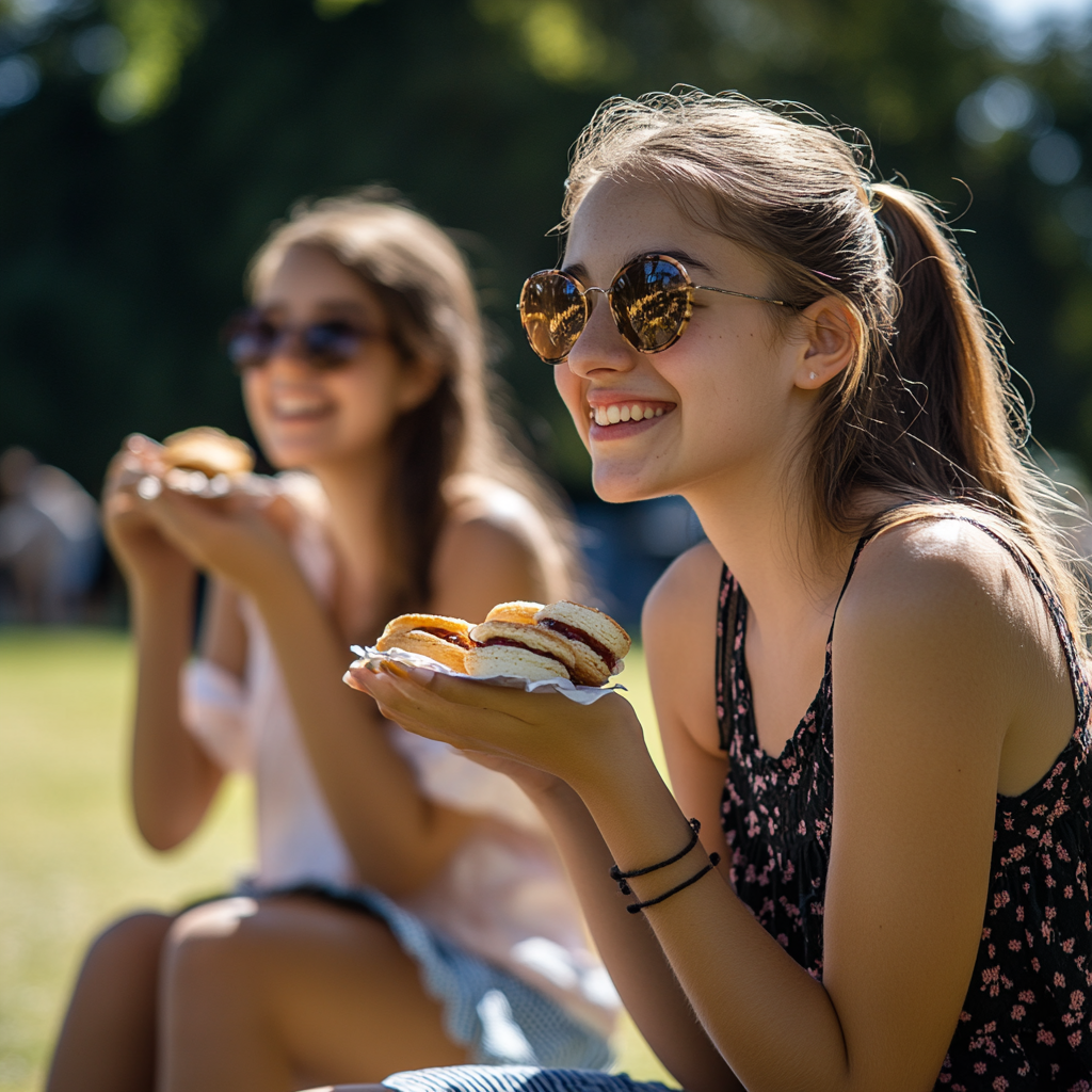 A Girl Enjoying Oval Friands in Nature