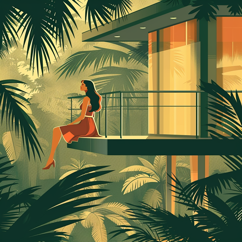 A Girl in Balcony of 1950s Jungle Luxury Home