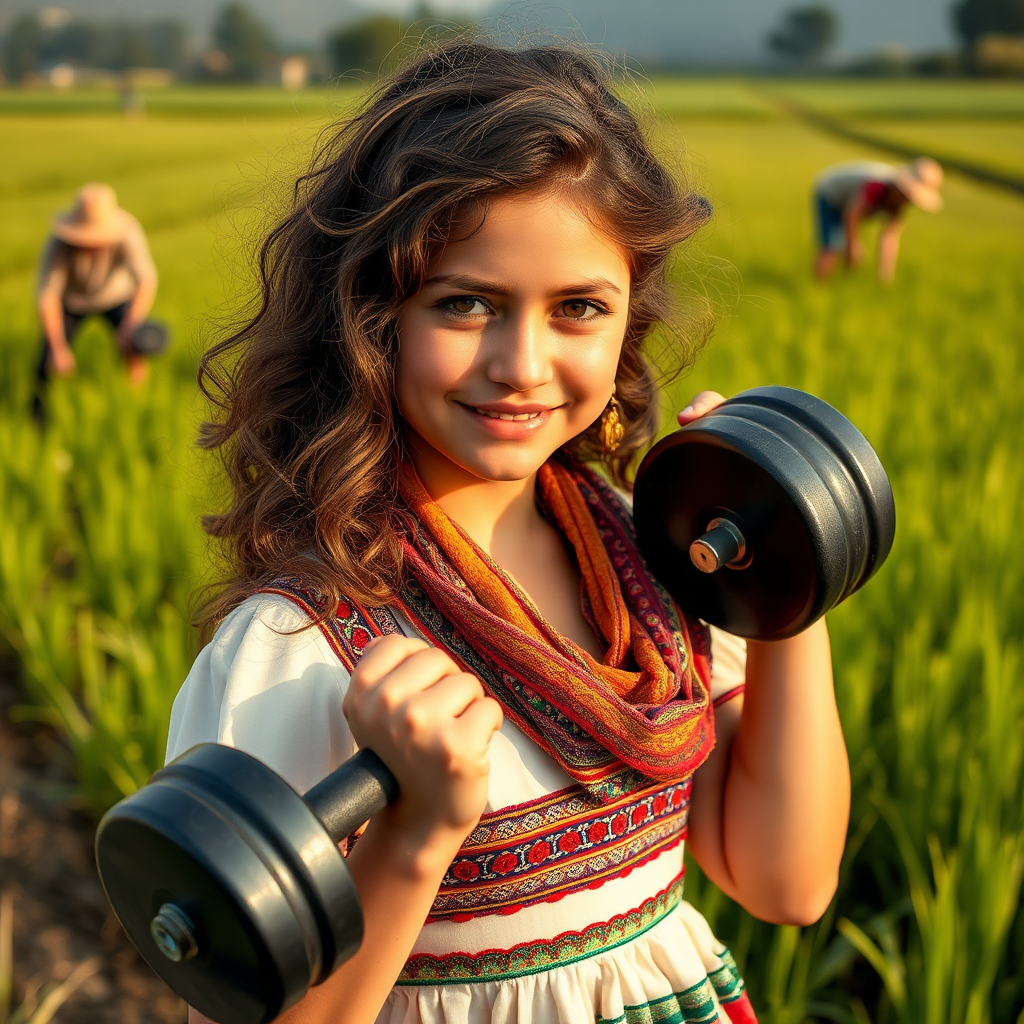 A Girl with Muscles Smiling in Iranian Dress