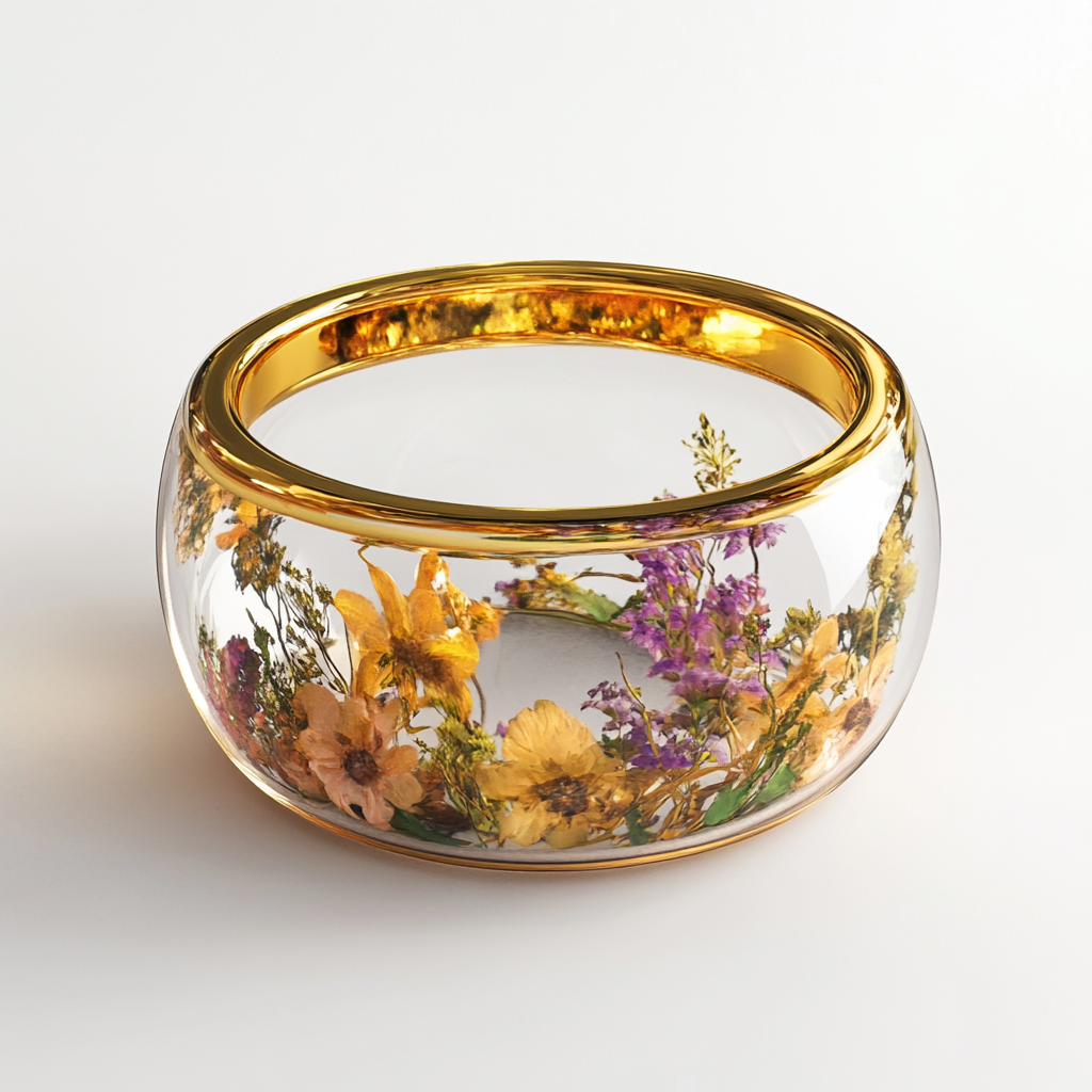 A Glass Ring With Dried Flowers and Twigs