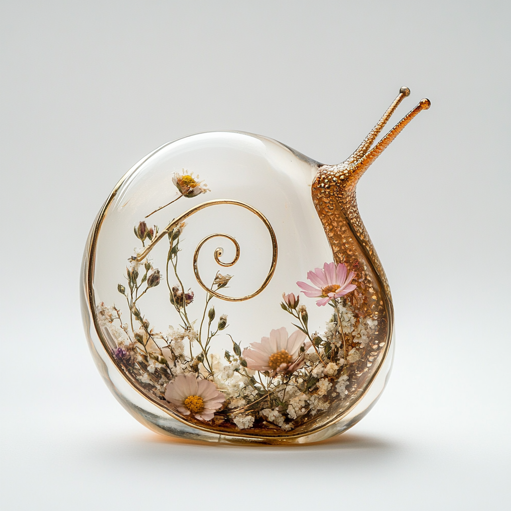 A Glass Snail with Flowers in Jewelry Style