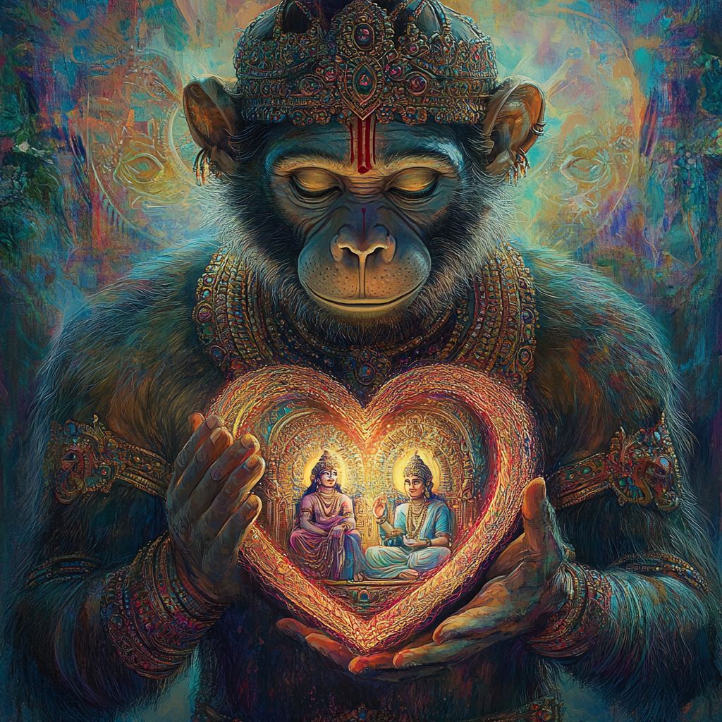 A Glowing Monkey Holds Divine Heart Painting