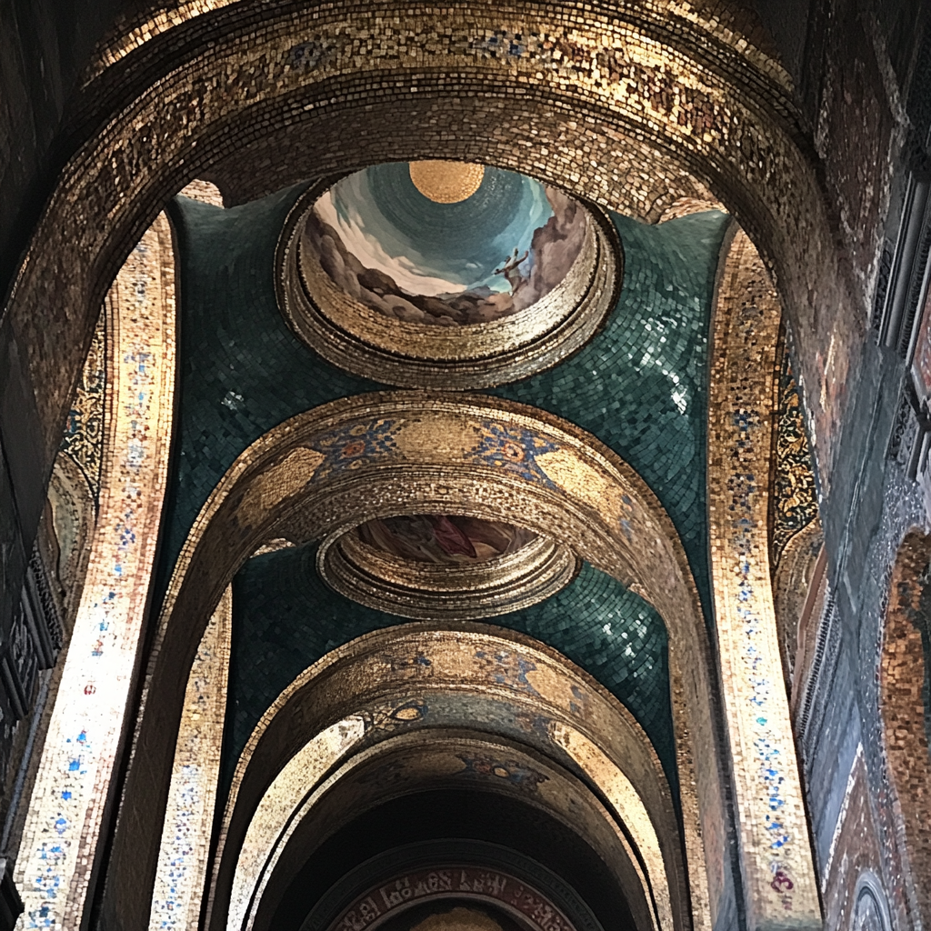 A Gold Dome with Biblical Mosaic Collages