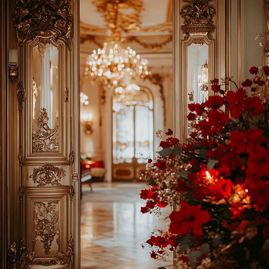 A Golden Door to an Ornate Festive Room