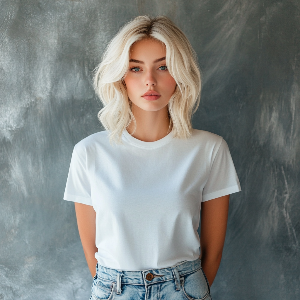 A Gorgeous Blonde Model in White T-Shirt