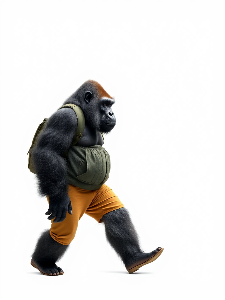 A Gorilla Walking in Street Clothes Like a Man.