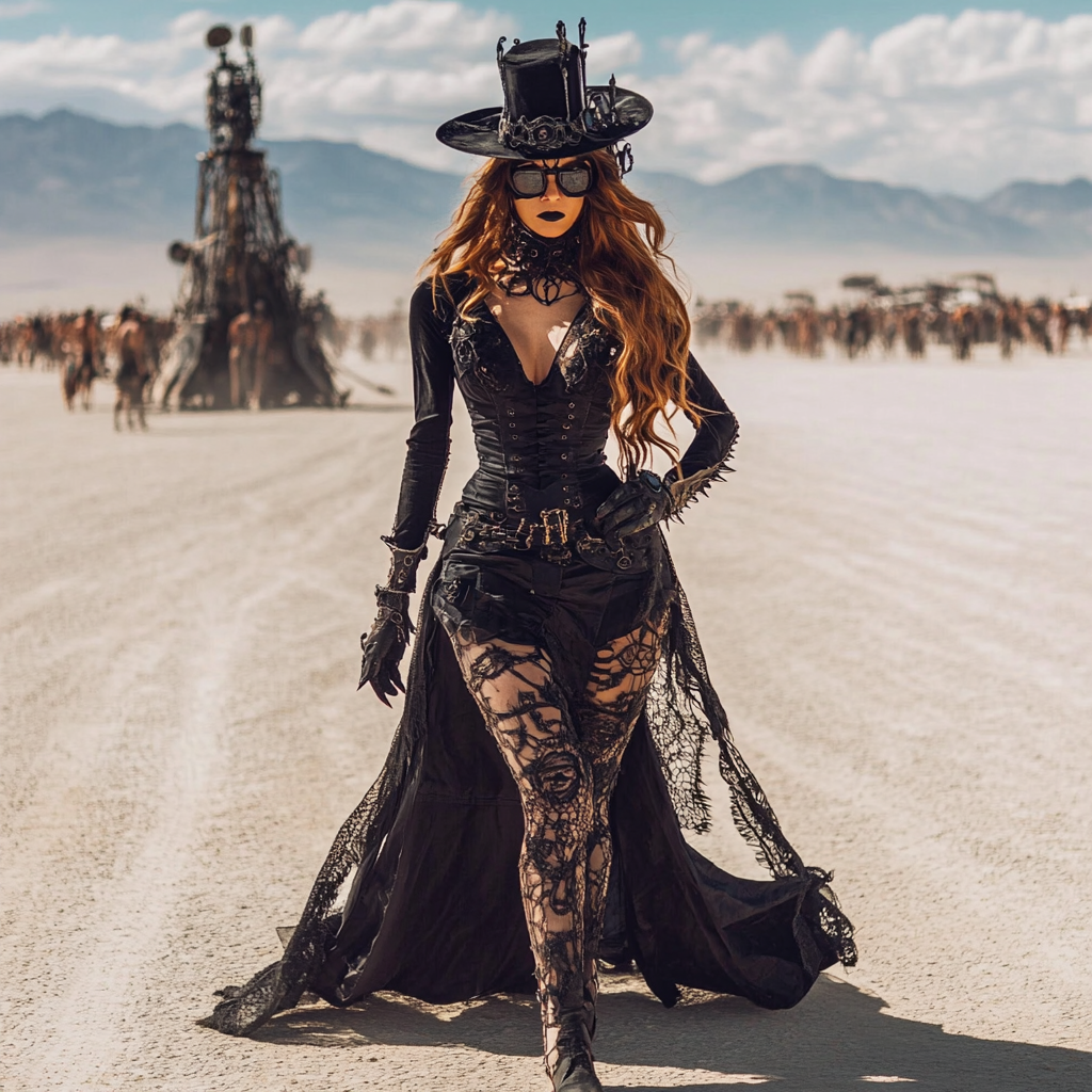 A Gothic Steampunk Outfit at Burning Man Festival