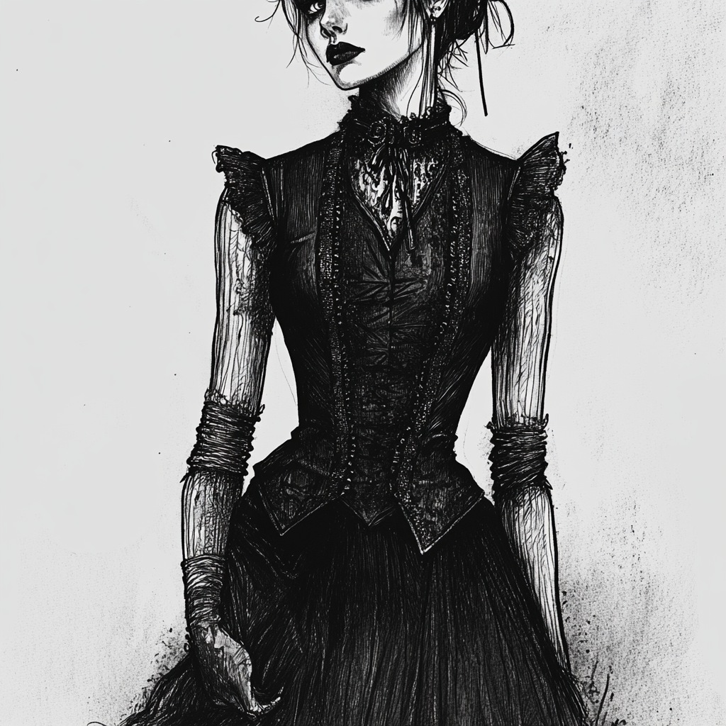 A Gothic Woman in Vintage Outfit