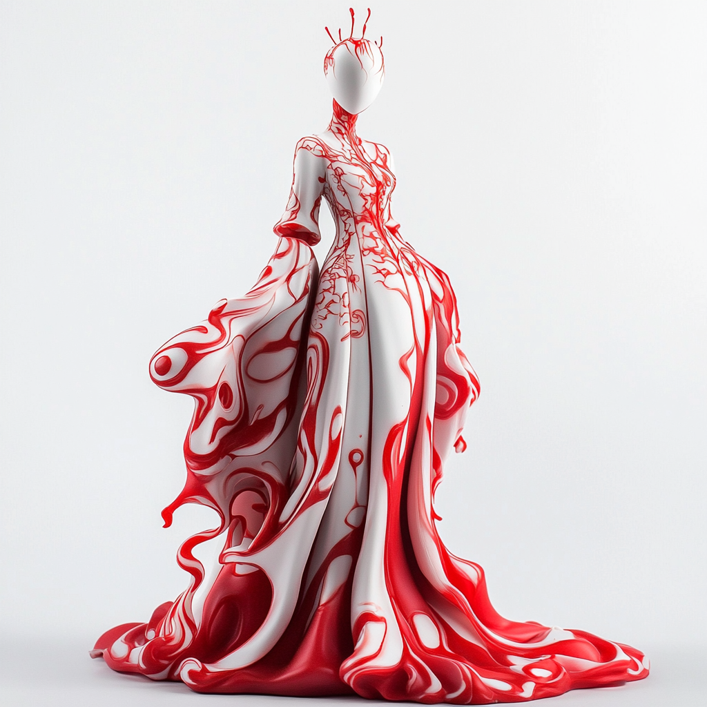 A Graceful Figure in Red and White Gown