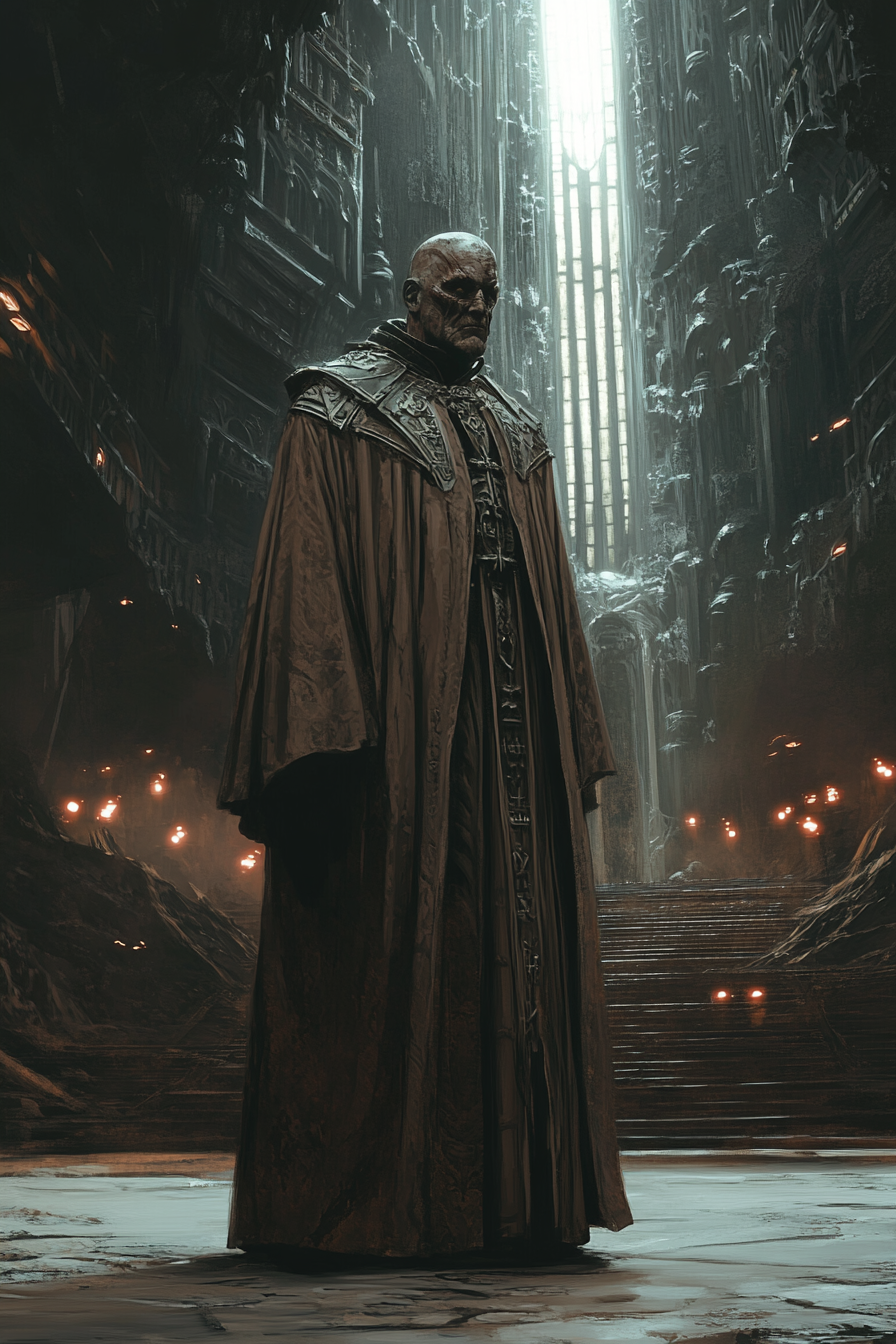 A Grimdark Male Priest in Gothic Robe Painting.