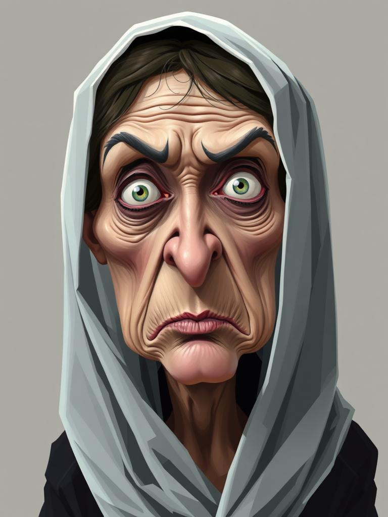 A Grumpy, Veiled Woman Caricature