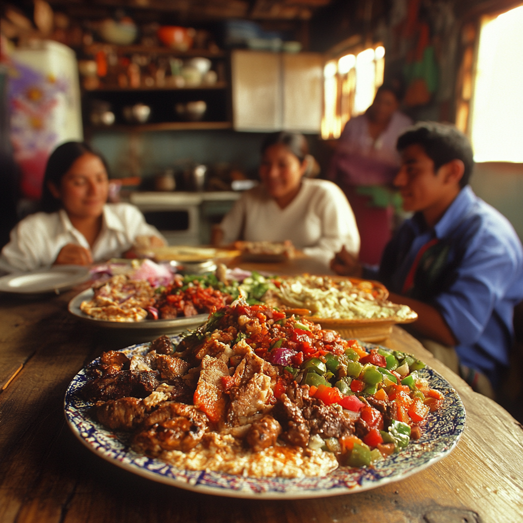 A Guatemalan family enjoying fiambre around the table