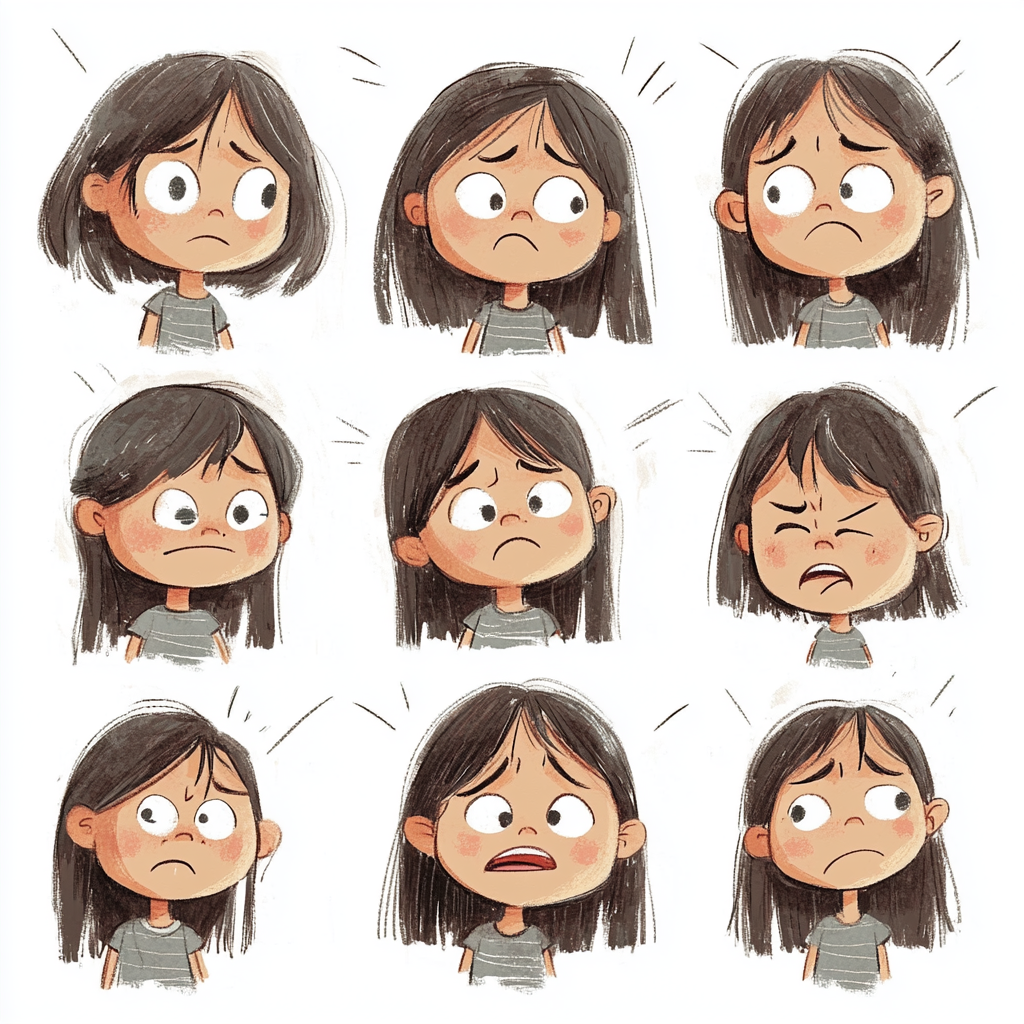 Illustration of a Girl with Different Emotions