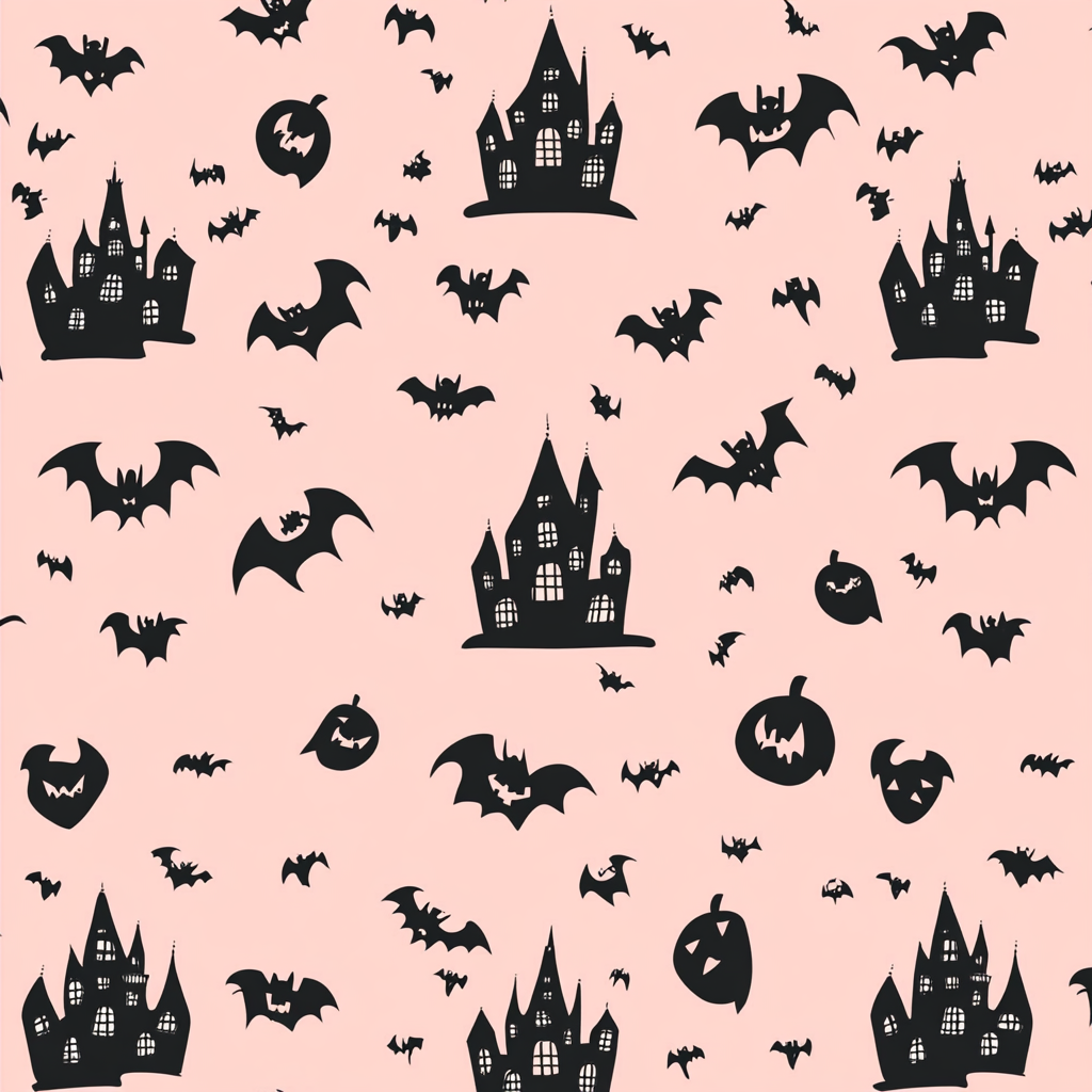 A Halloween-themed pattern with pink background and spooky elements