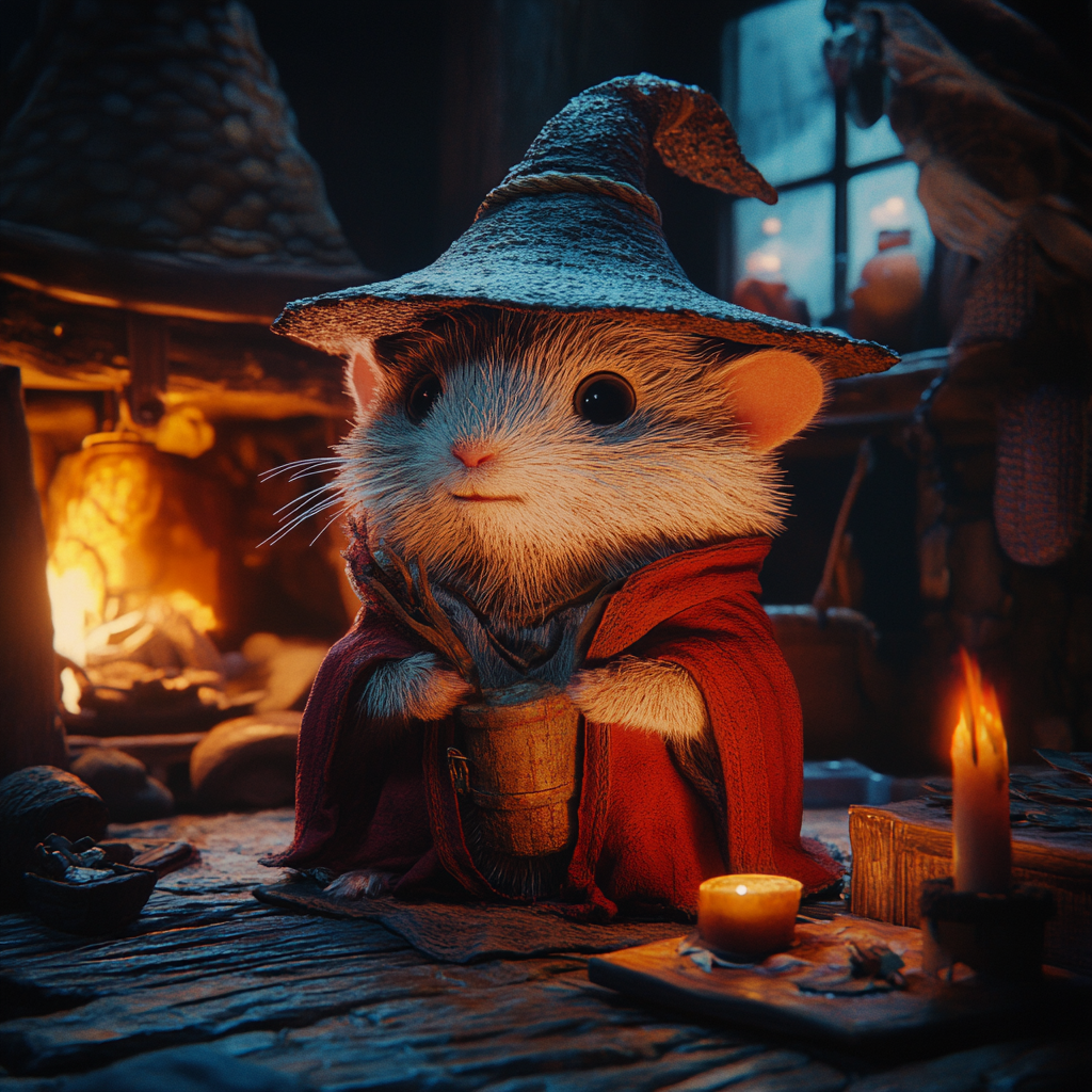 A Hamster Wizard in 1950's Fantasy Movie Cabin